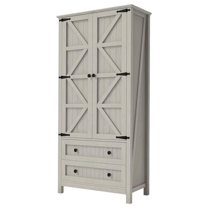 64" Farmhouse Tall Kitchen Pantry Storage Cabinet with 2 Drawers & Doors