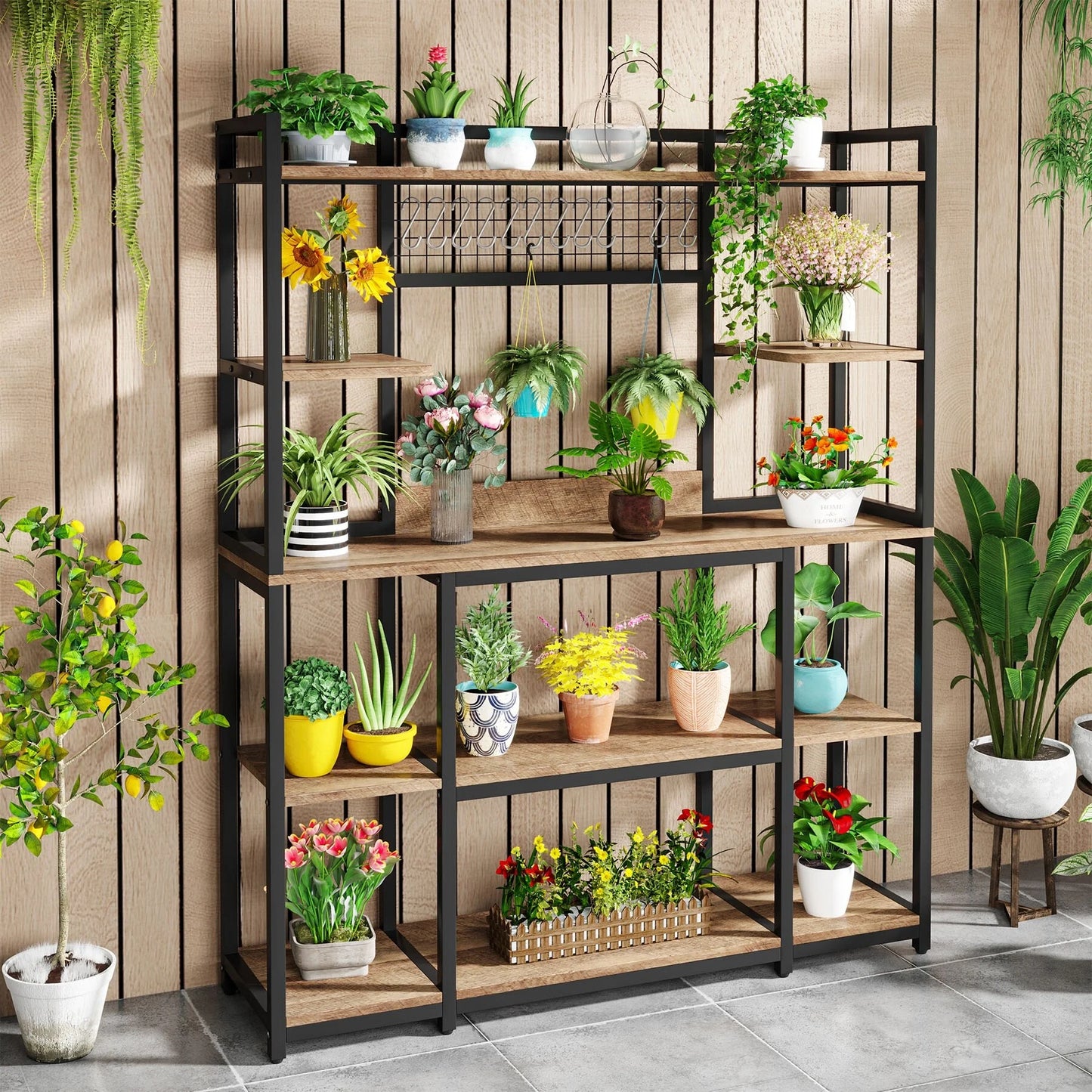 5-Tier Large Kitchen Bakers Rack, 55" Storage Shelf with 11 Hooks