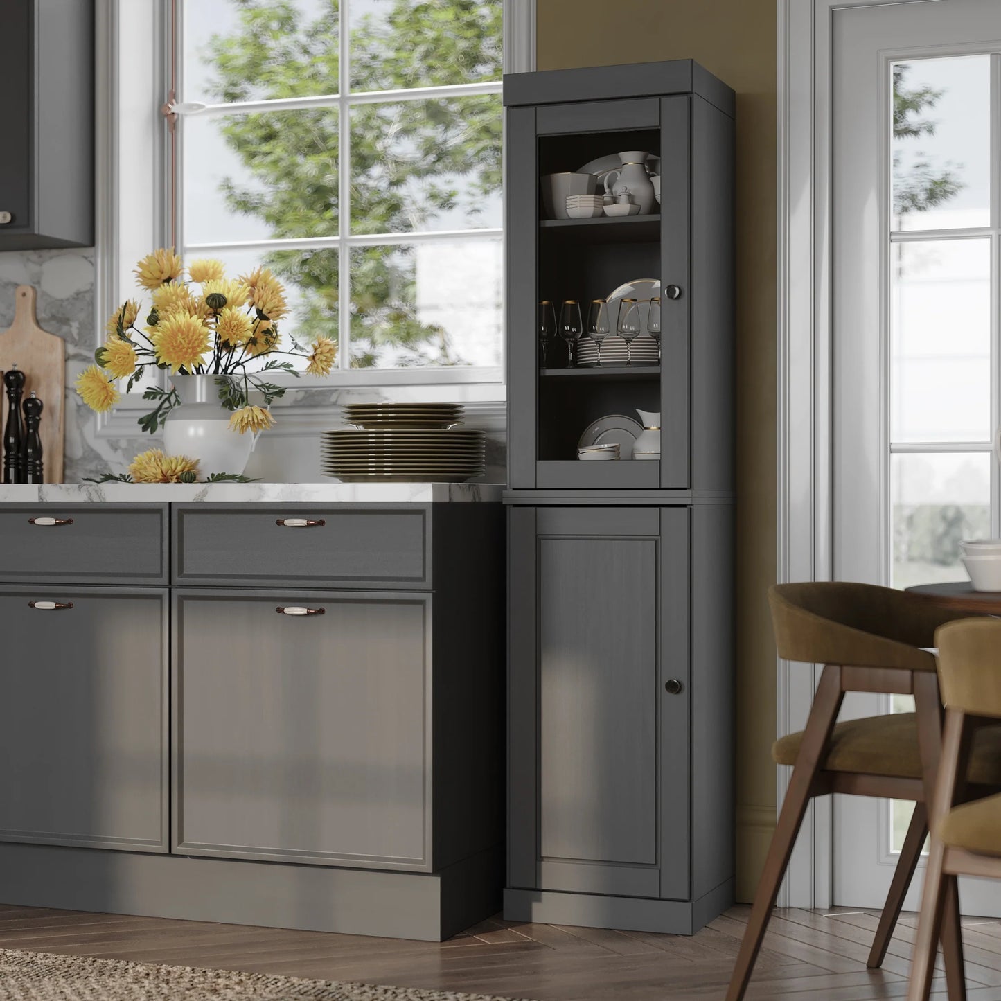 100% Solid Wood 16.5" Kitchen Pantry Cabinet with Doors by Palace Imports