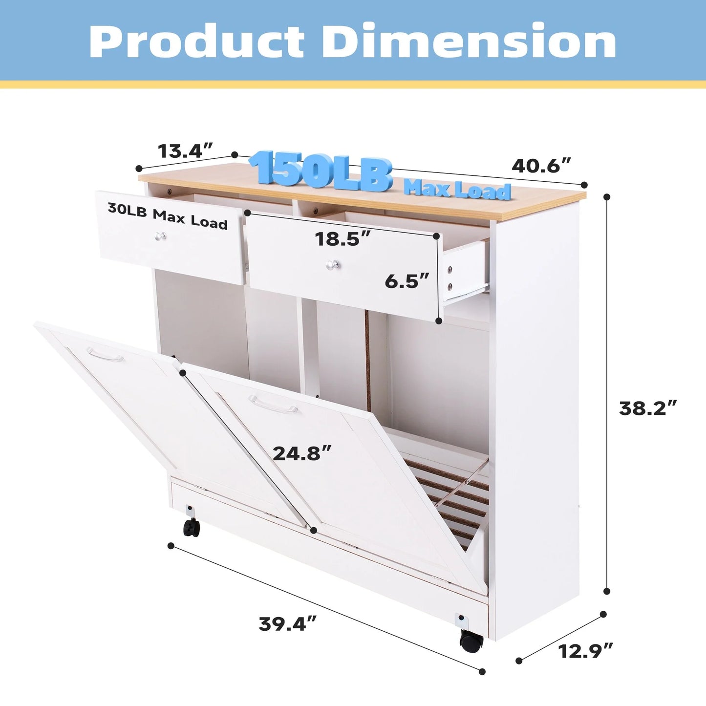 Erommy Tilt Out Trash Cabinet, Wooden Kitchen Trash Can Free Standing Waste Bin, Recycling Hideaway Garbage Can Holder