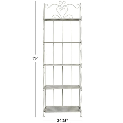 Metal Scroll Indoor Outdoor Tall Folding 5 Shelves Bakers Rack - Gold or White - Roche River Decor