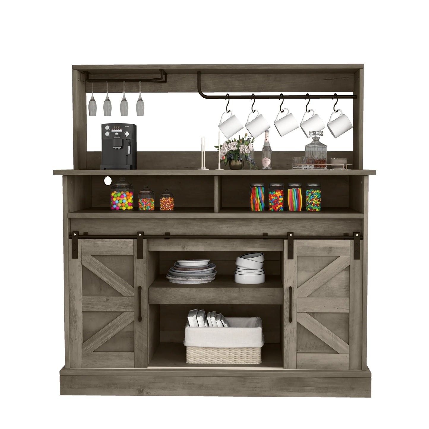 Moasis Farmhouse Coffee Bar Cabinet - 15.1"D x 47.2"W x 51.5"H