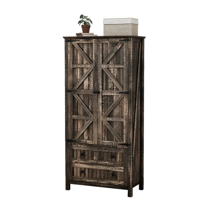 64" Farmhouse Tall Kitchen Pantry Storage Cabinet with 2 Drawers & Doors