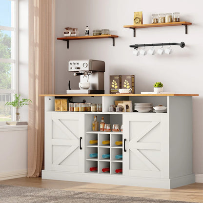 52"Farmhouse Coffee Bar Cabinet with Floating Shelf - 15.75"D x 52"W x 34"H
