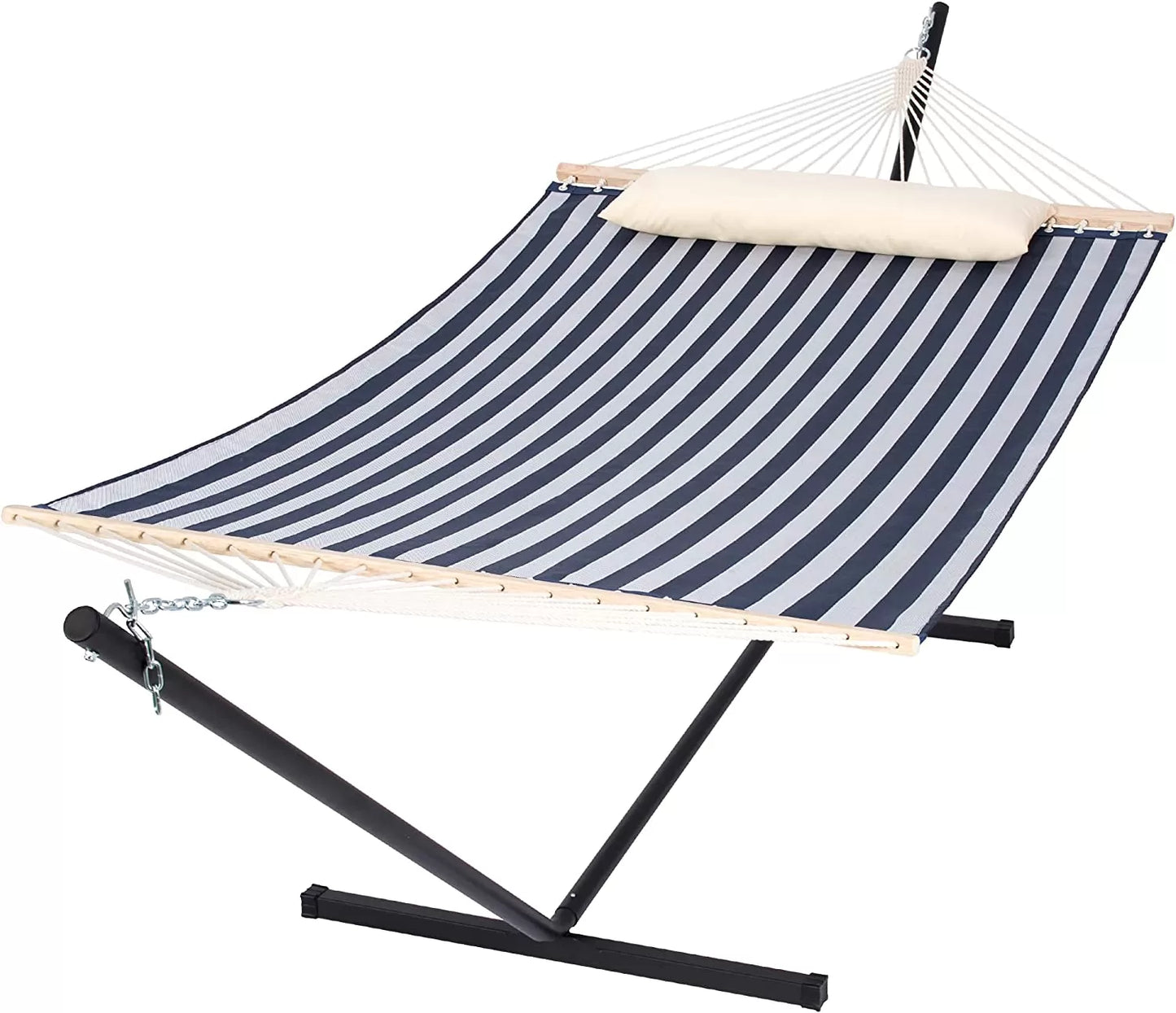 55 Inch Extra Large Double Hammock with Stand, 475lbs Capacity, Outdoor Portable Hammock with Hardwood Spreader Bar, Extra Large Pillow