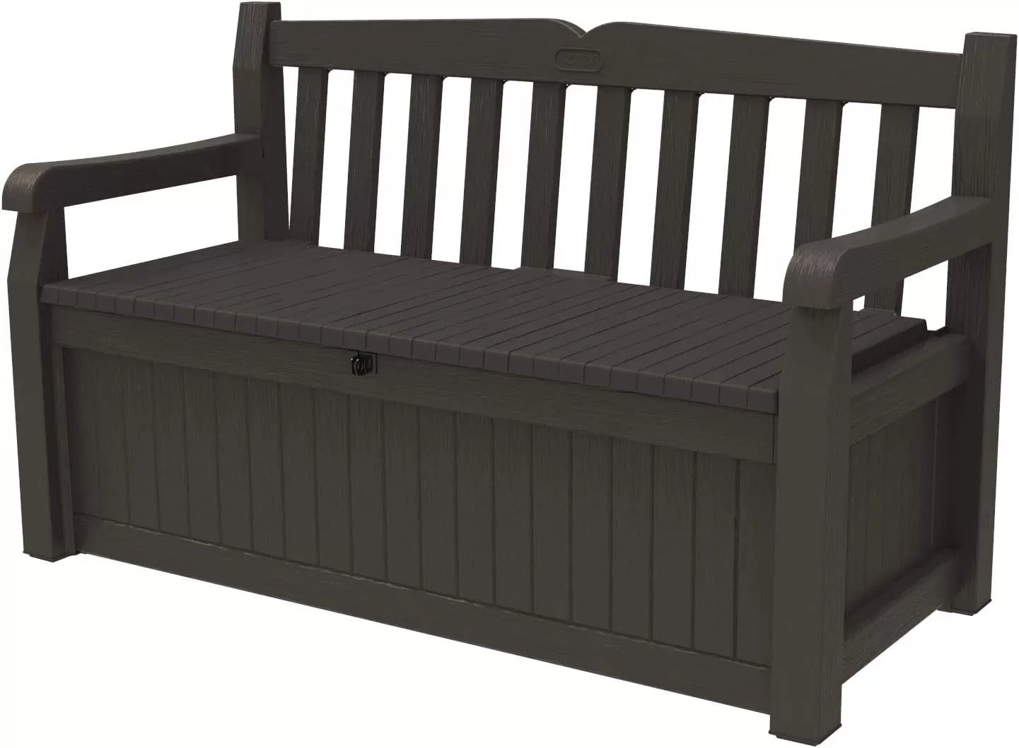 Keter Solana 70 Gallon Storage Bench Deck Box for Patio Furniture, Front Porch Decor and Outdoor Seating – Perfect to Store Garden Tools and Pool Toys,Brown/Brown