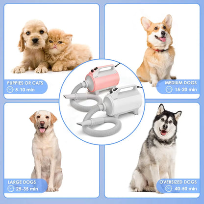AONLLEN Dog Hair Dryer, 4.3hp Stepless Adjustable Speed High Velocity Dryer for Dogs, Dog Blower Grooming Dryer with Heater,4 Nozzles, and Pet Grooming Gloves Supplies