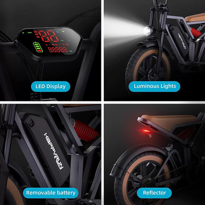 Electric Bike for Adults, Ebike 1500W/48V/18Ah, Tank 20" Fat Tire Electric Bicycles Up to 30MPH & 68 Miles with Removable Battery, Colorful Dispaly, Throttle & Pedal Assist, Shimano 7-Speed