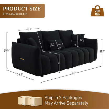Ouyessir Overstuffed Upholstered Deep Seat Soft Fabric Sofa with 3 Pillows