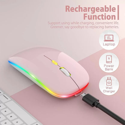 [Upgrade] LED Wireless Mouse, Slim Silent Mouse 2.4G Portable Mobile Optical Office Mouse with USB & Type-c Receiver, 3 Adjustable DPI Levels for Notebook, PC, Laptop, Computer, MacBook (Pink)
