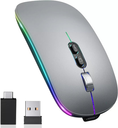 [Upgrade] LED Wireless Mouse, Slim Silent Mouse 2.4G Portable Mobile Optical Office Mouse with USB & Type-c Receiver, 3 Adjustable DPI Levels for Notebook, PC, Laptop, Computer, MacBook (Pink)