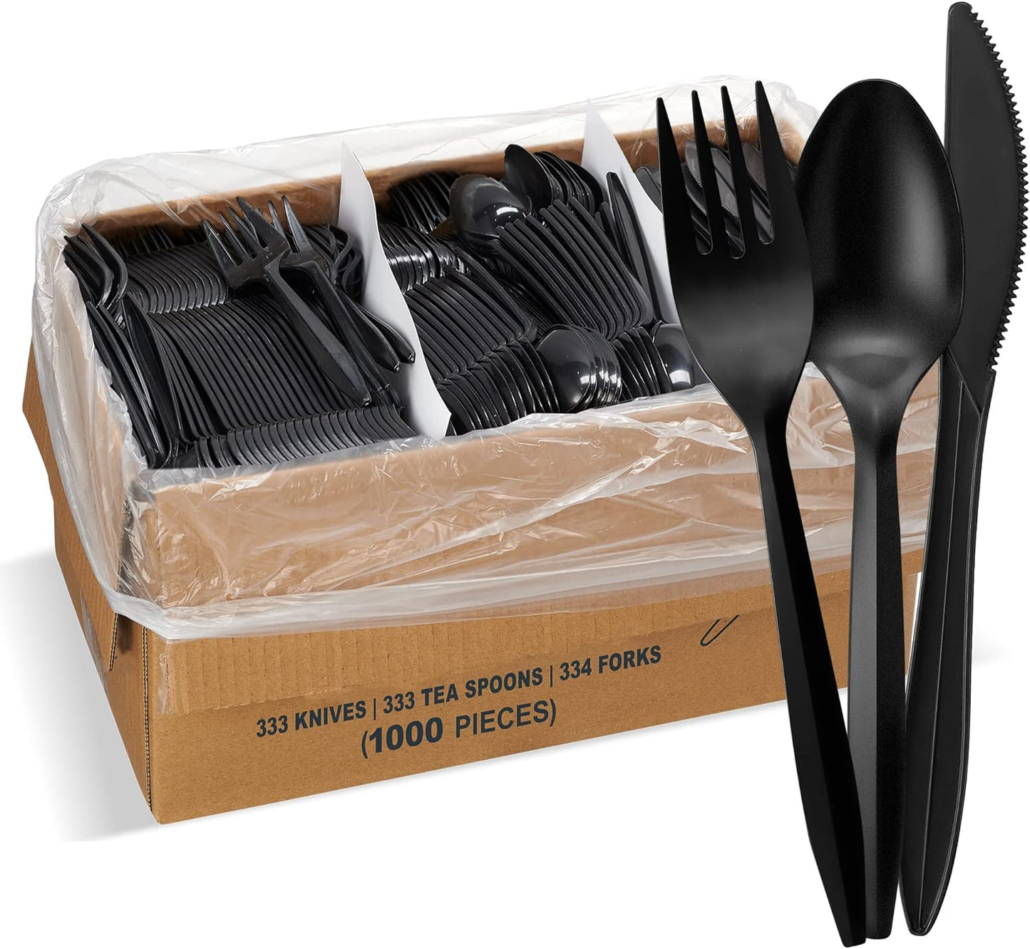 1,000 Plastic Disposable Sporks Bulk Black Medium Weight Disposable Silverware Plastic Cutlery Spork