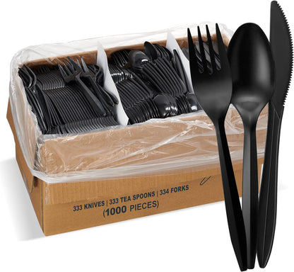 1,000 Plastic Disposable Sporks Bulk Black Medium Weight Disposable Silverware Plastic Cutlery Spork