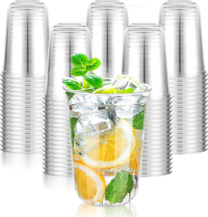 KesaPlan 100 Pcs Disposable Stemless Glasses 12oz Crystal Plastic Wine Glasses Clear Classic Cup for Meeting Weddings Birthdays Cocktail Christmas Party Supplies