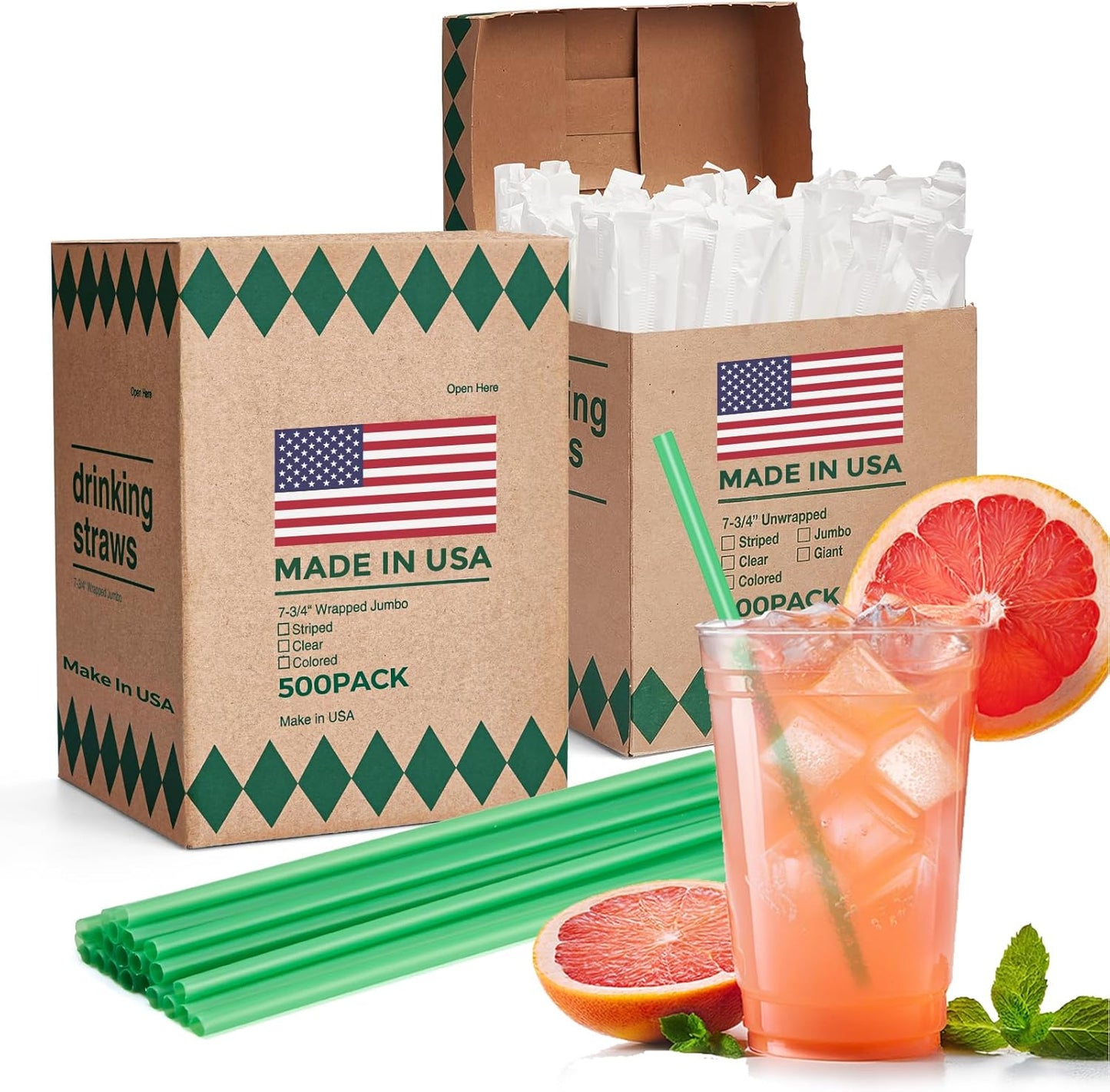 Glotoch Express 500PCS Individually Wrapped Clear Plastic Straws, 7.75'' Long, 0.24'' Diameter Disposable Drinking Straws for Every Occasion, Party, Made in USA