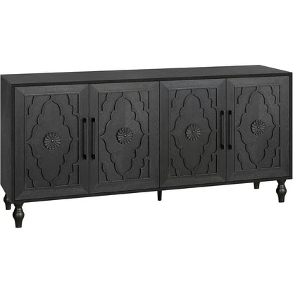 Roomfitters Carved Flower Door Large Storage Cabinet with Metal Handle - Perfect for Living Room, Kitchen, Entryway