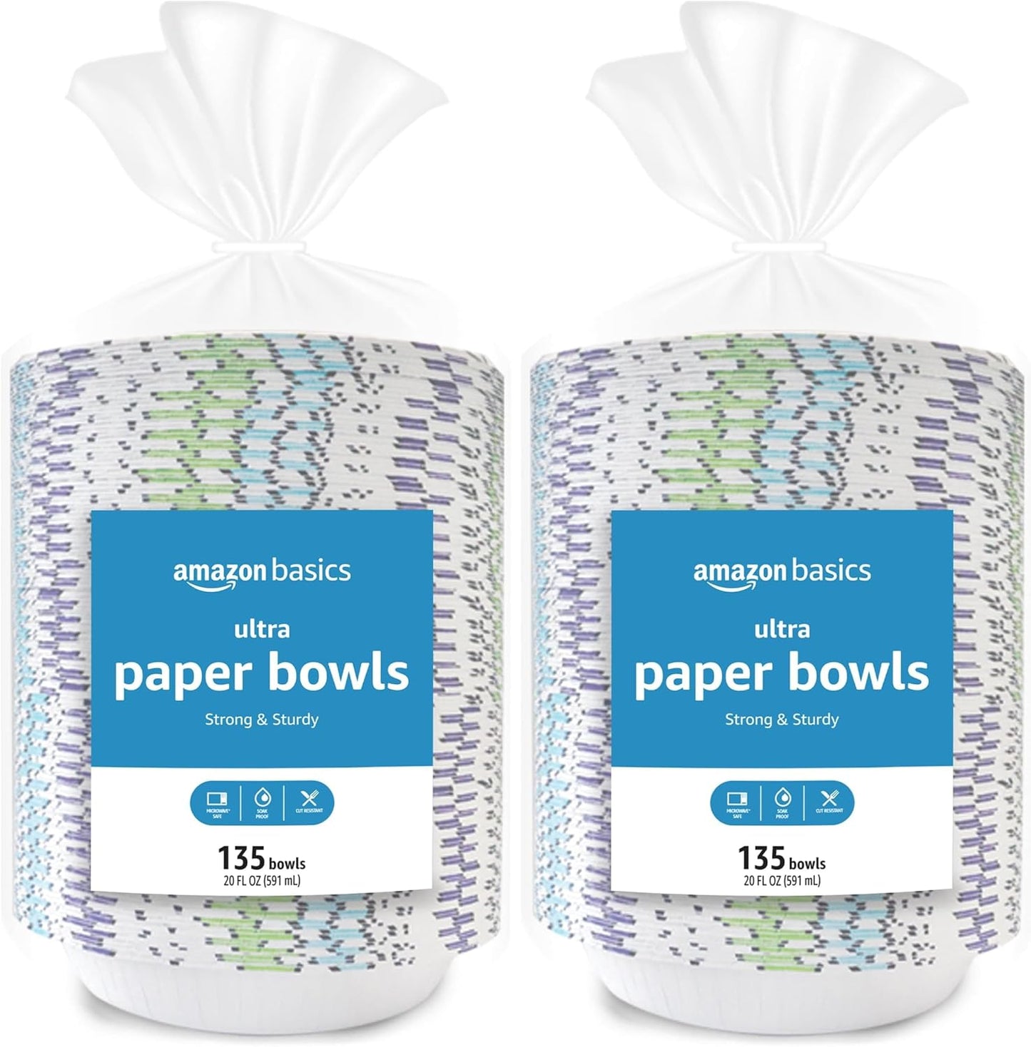 Amazon Basics Ultra Disposable Paper Bowls, 20 Oz, Microwave Safe, Soak Proof, Strong & Sturdy, White, 50 Count