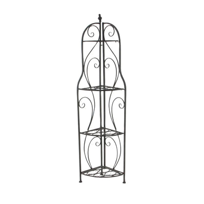 Metal Scroll Indoor Outdoor Arched Tall Folding Corner 4 Shelf Bakers Rack - Black - Roche River Decor