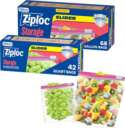 Ziploc Gallon Food Storage Slider Bags, Power Shield Technology for More Durability, 68 Count