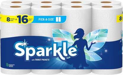 Sparkle Pick-A-Size Paper Towels, 24 Double Rolls (2,640 Sheets Total) - Strong 2-Ply Towels for Kitchen Cleanup and Everyday Messes