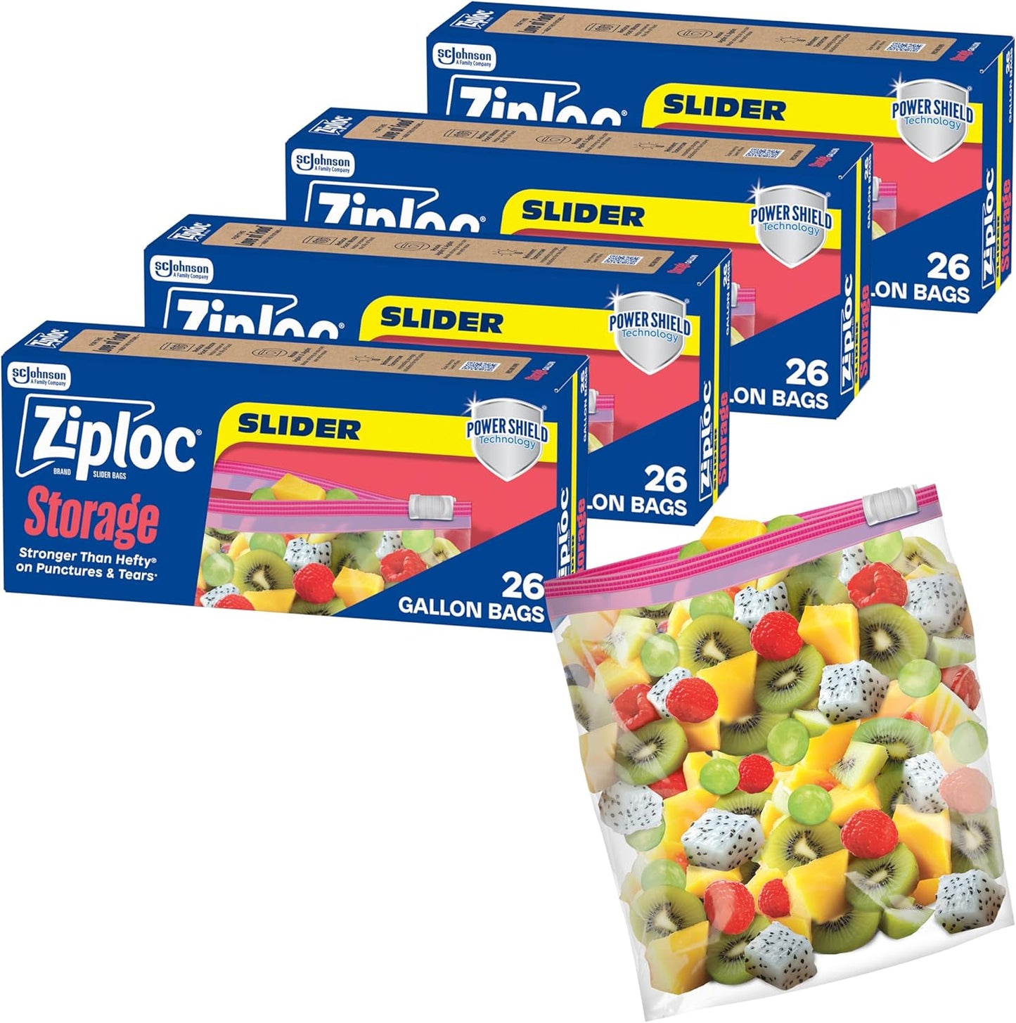 Ziploc Gallon Food Storage Slider Bags, Power Shield Technology for More Durability, 68 Count