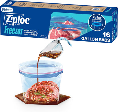 Ziploc Gallon Food Storage Freezer Bags, Stay Open Design, Easy to Fill, 66 Count