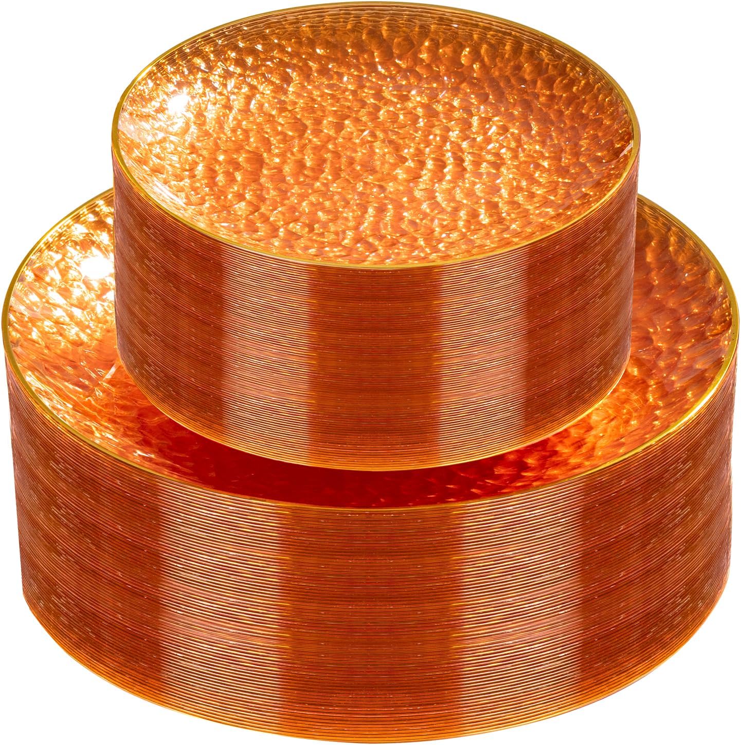 Rubtlamp 60Pcs Clear Plastic Plates,Clear Disposable Plates With Gold Rim,Heavy-duty Gold Plates,Hammered Party Plates Include 30Clear Dessert-Platos,30Dinner-Platos for Wedding, Party