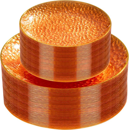Rubtlamp 60Pcs Clear Plastic Plates,Clear Disposable Plates With Gold Rim,Heavy-duty Gold Plates,Hammered Party Plates Include 30Clear Dessert-Platos,30Dinner-Platos for Wedding, Party