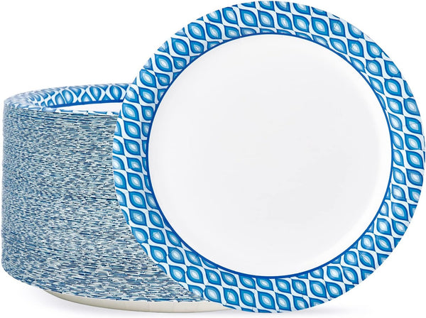 MUCHII 8.375 Inch Disposable Paper Plates, 300 Count Soak and Cut Proof Printed Paper Plates for Daily Use, Holiday for Family Gatherings, Parties, Picnic