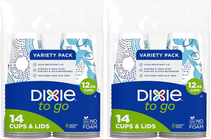 Dixie To Go Paper Coffee Cups With Lids, 12 oz, 156 ct, Disposable Insulated Paper Cups for On-The-Go Hot or Cold Beverages