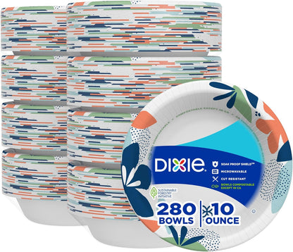 Dixie Small Paper Bowls, 10 Oz, 72 Count, Microwave-Safe, Soak-Proof, Disposable Bowls Great For Snacks, Dessert, And Light Lunch Meals