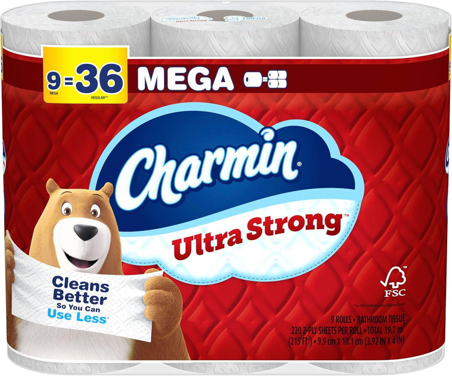 Charmin Ultra Strong Toilet Paper, 6 Mega = 24 Regular Rolls, 2-Ply, White