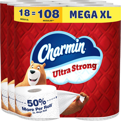 Charmin Ultra Strong Toilet Paper, 6 Mega = 24 Regular Rolls, 2-Ply, White