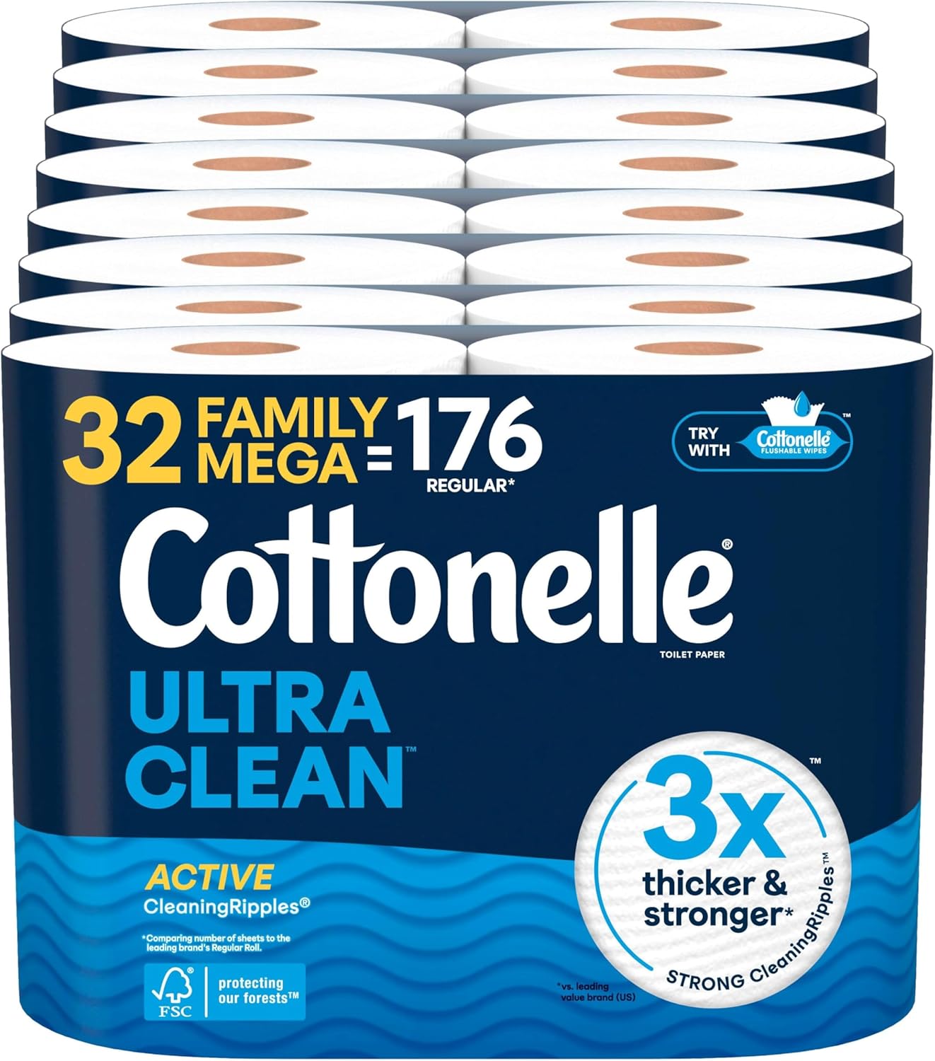 Cottonelle Ultra Clean Toilet Paper, 9 Mega Rolls = 36 Regular Rolls, Packaging May Vary