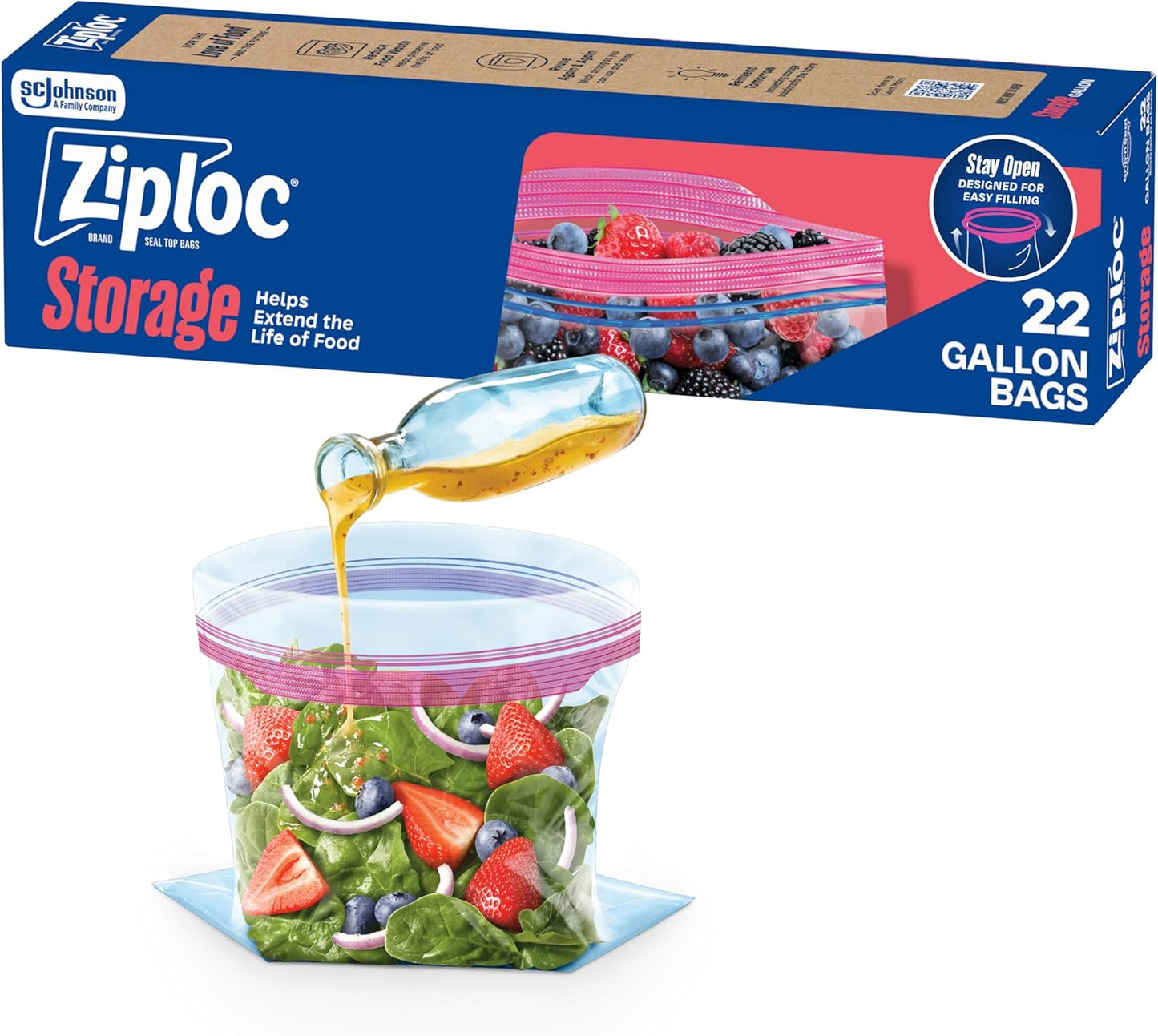 Ziploc Gallon Food Storage Bags, Stand-Up Bottom, Easy to Fill, 81 Count