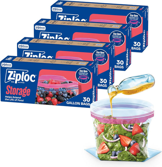 Ziploc Gallon Food Storage Bags, Stand-Up Bottom, Easy to Fill, 81 Count