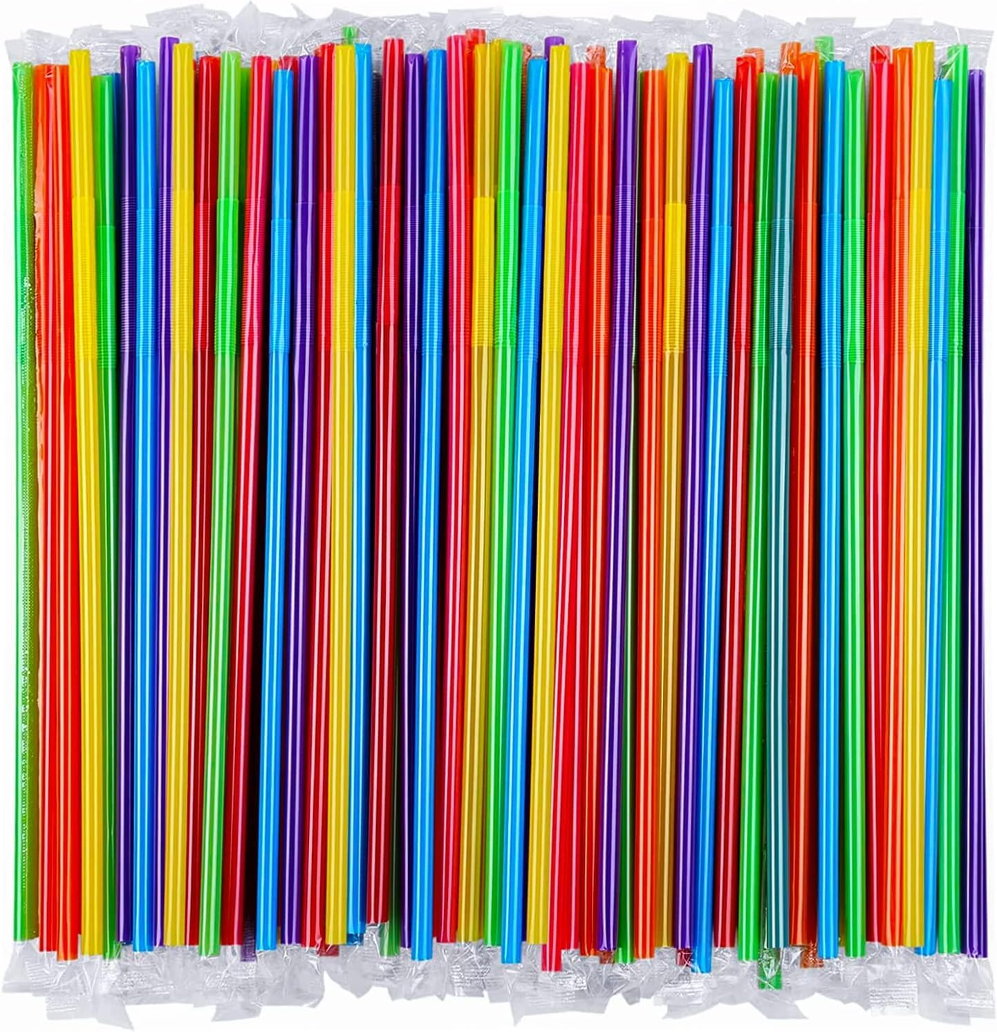 100PCS Flexible Plastic Straws, Colorful Disposable Bendy Party Fancy Straws12.8inch Extra Long Straws Party Decorations