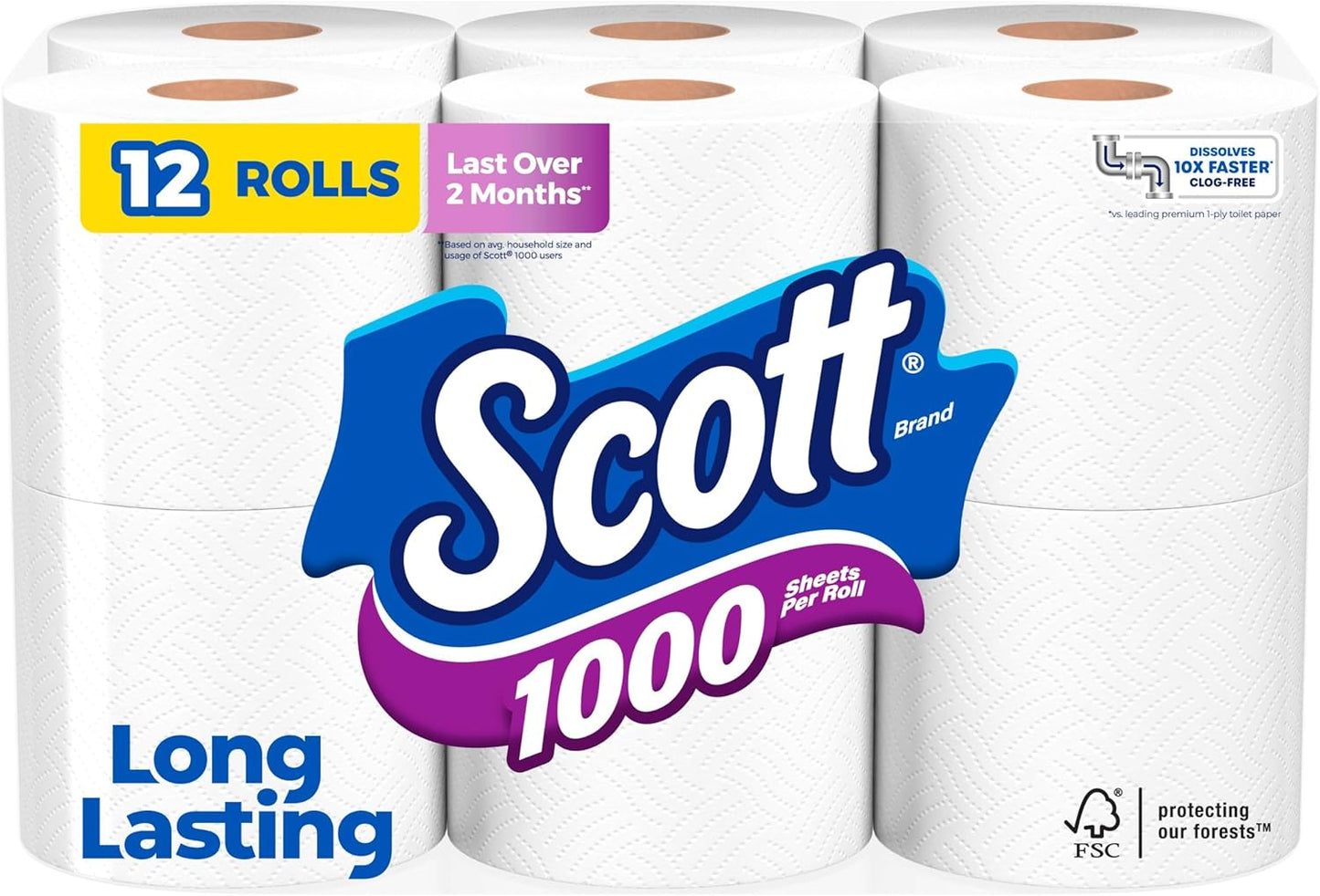 Scott 1000 Toilet Paper, 18 Rolls, Septic-Safe, 1-Ply Toilet Tissue