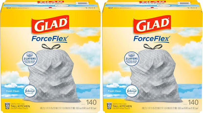 Glad ForceFlex Tall Kitchen Trash Bags, 13 Gallon, Fresh Clean, 140 Count (Package May Vary)