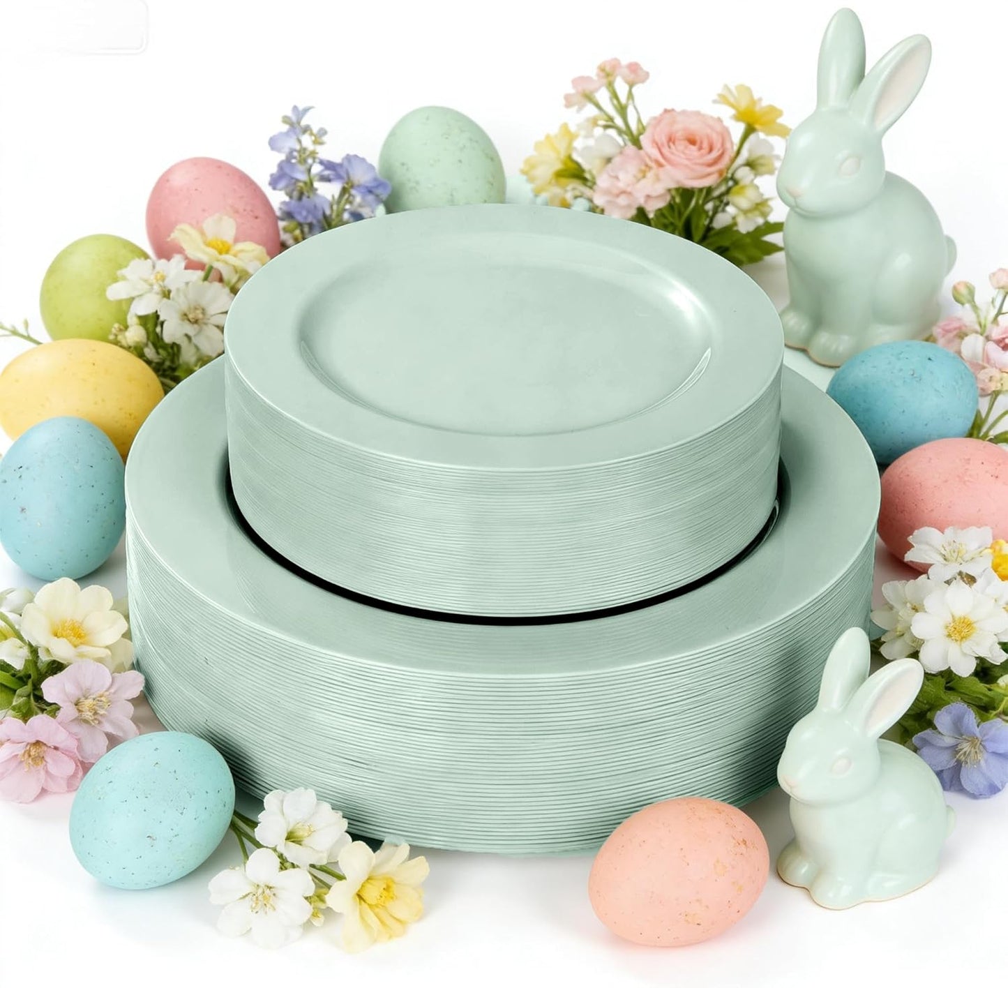 FLOWERCAT 60PCS White Plastic Plates - Heavy Duty White Disposable Plates for Easter Party/Wedding -serve for 30 guests Include 30PCS 10.25" & 30PCS 7.5" Plates for Party