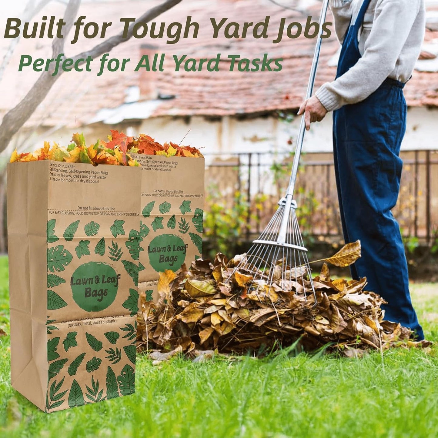 YOUEON 10 Pack 30 Gallon Leaf Bags Brown Paper, 2-Ply Heavy Duty Lawn and Refuse Bags, Yard Waste Bags for Home, Garden, Yard, Self Standing and Tear Resistant