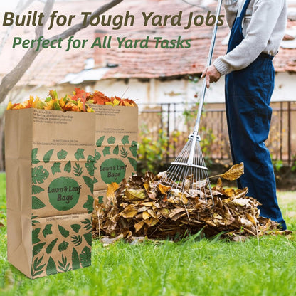 YOUEON 10 Pack 30 Gallon Leaf Bags Brown Paper, 2-Ply Heavy Duty Lawn and Refuse Bags, Yard Waste Bags for Home, Garden, Yard, Self Standing and Tear Resistant