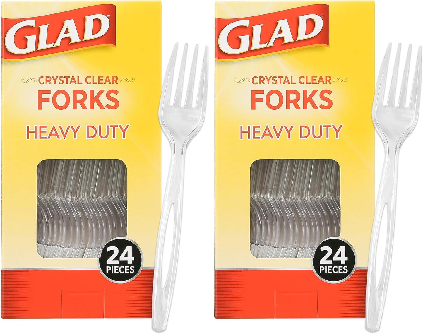 Glad Clear Heavy Duty Plastic Forks, Reduced-Plastic Open Handle, Break-Resistant Disposable or Top-Rack Reusable Cutlery for Parties, Camping & Everyday Meals, Standard Size, 70 Count