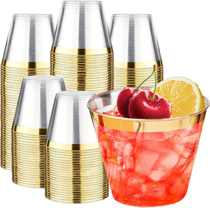 RACETOP 200 Pack 9 oz Clear Plastic Cups for Party, Disposable Clear Cup, Disposable Cups, Wine Glasses Cups, Plastic Cocktail Glasses