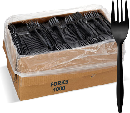 1,000 Plastic Disposable Sporks Bulk Black Medium Weight Disposable Silverware Plastic Cutlery Spork