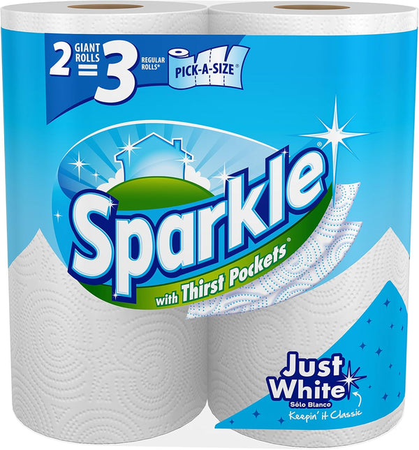 Sparkle Pick-A-Size Paper Towels, 6 Double Rolls (660 Sheets Total) - Strong 2-Ply Towels for Kitchen Cleanup and Everyday Messes