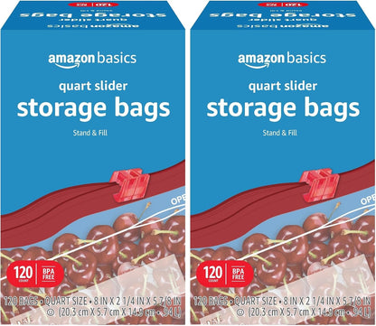 Amazon Basics Slider Quart Food Storage Bags, BPA Free, 120 Count (Previously Solimo)
