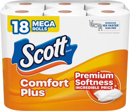 Scott ComfortPlus Toilet Paper, 12 Triple Rolls, 231 Sheets per Roll, Septic-Safe, 1-Ply Toilet Tissue