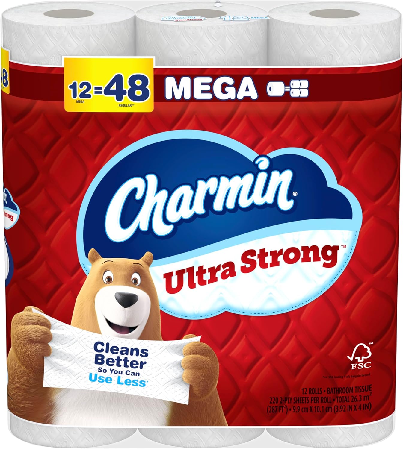 Charmin Ultra Strong Toilet Paper, 6 Mega = 24 Regular Rolls, 2-Ply, White