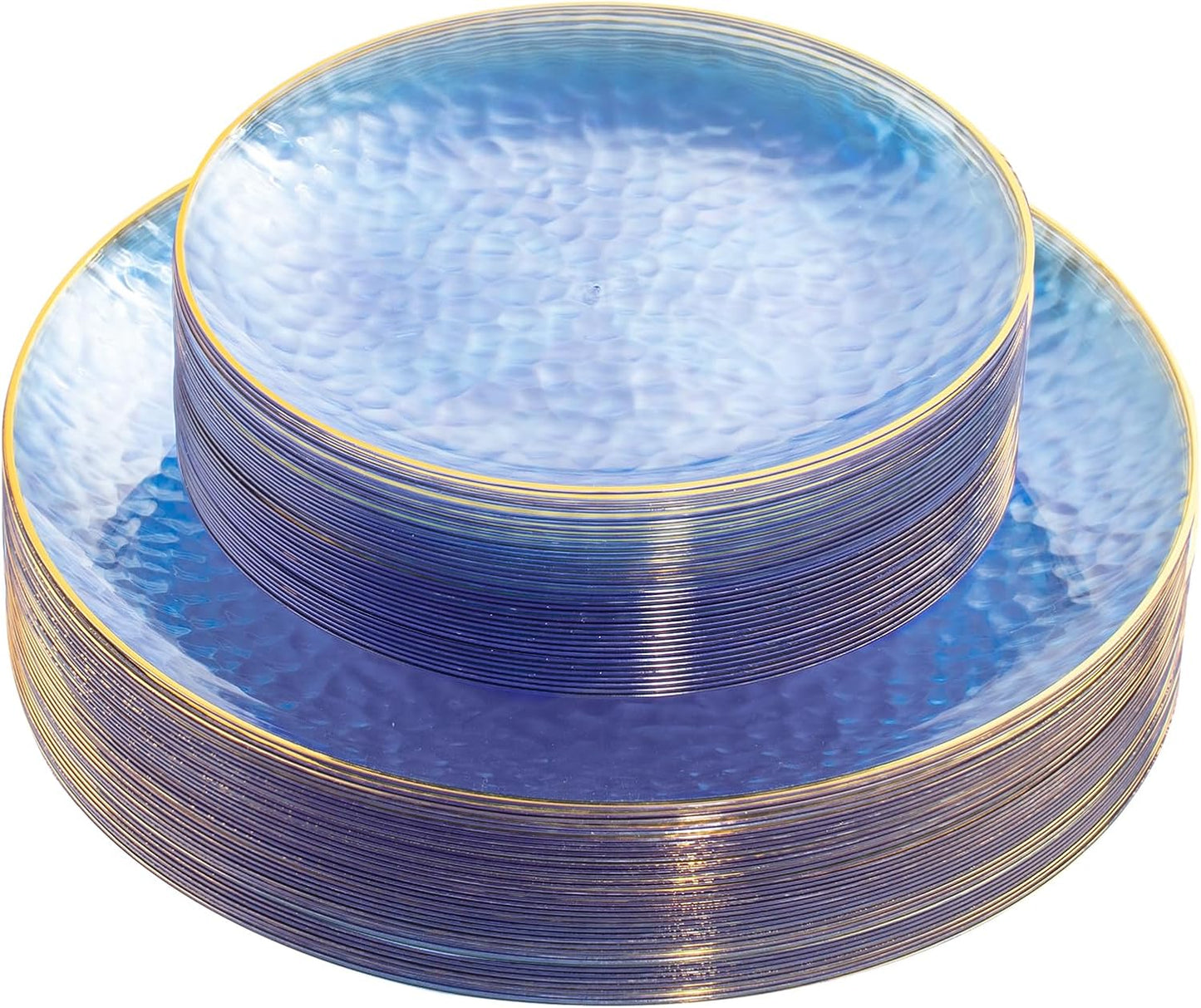 Rubtlamp 60Pcs Clear Plastic Plates,Clear Disposable Plates With Gold Rim,Heavy-duty Gold Plates,Hammered Party Plates Include 30Clear Dessert-Platos,30Dinner-Platos for Wedding, Party